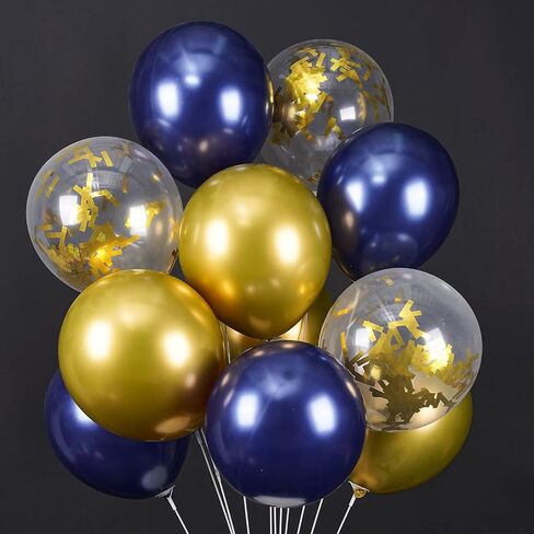 PartyWoo Navy Blue Gold Balloons, 40 pcs Latex Balloons, Navy Blue Balloons, Gold Confetti Balloons and Metallic Gold Balloons, Party Balloons for Navy Blue and Gold Wedding, Navy Gold Baby Shower in Saudi Arabia