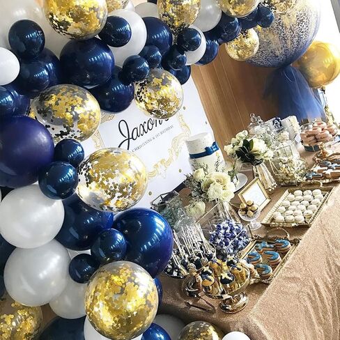 PartyWoo Navy Blue Gold Balloons, 40 pcs Latex Balloons, Navy Blue Balloons, Gold Confetti Balloons and Metallic Gold Balloons, Party Balloons for Navy Blue and Gold Wedding, Navy Gold Baby Shower in Saudi Arabia