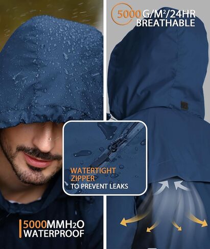 جاكيت المطر الرجالي من ZITY مقاوم للماء معطف واق من المطر خفيف الوزن بغطاء للرأس مناسب للجولف وصيد الأسماك والمشي لمسافات طويلة وركوب الدراجات in Kuwait