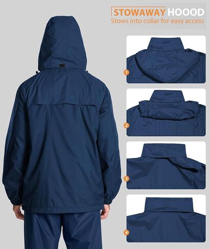 جاكيت المطر الرجالي من ZITY مقاوم للماء معطف واق من المطر خفيف الوزن بغطاء للرأس مناسب للجولف وصيد الأسماك والمشي لمسافات طويلة وركوب الدراجات in Kuwait