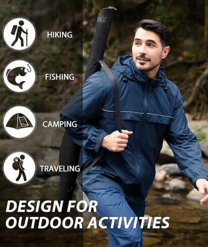 جاكيت المطر الرجالي من ZITY مقاوم للماء معطف واق من المطر خفيف الوزن بغطاء للرأس مناسب للجولف وصيد الأسماك والمشي لمسافات طويلة وركوب الدراجات in Kuwait