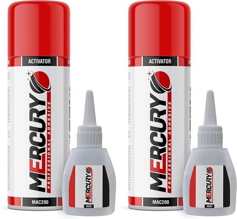 غراء Mercury CA مع المنشط (2 × 1.7 أونصة - 2 × 6.7 أونصة سائلة) غراء CA الفوري للأعمال الخشبية، لاصق Cyanoacrylate ورذاذ المسرع - عبوتان in Kuwait
