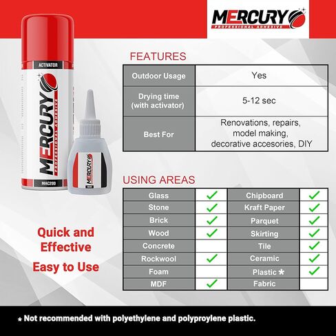 Mercury CA Glue with Activator (2 x 1.7 oz - 2 x 6.7 fl oz) Instant CA Glue for Woodworking, Cyanoacrylate Adhesive and Accelerator Spray - 2 Pack in Saudi Arabia