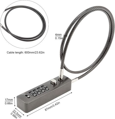 Cable Locks with Combination, 23-3/5 Inch Steel Cable Rope Lock 4-Digit Combination Lock with Resettable Code for Bikes, Small Fences, File Cabinets, Wardrobes, Refrigerator Doors (Black) in Saudi Arabia
