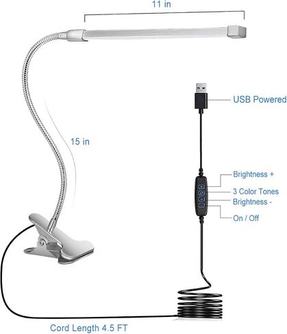 Clip On Light Small Desk Lamp with Clamp 3 Color Modes 10 Brightness Dimmable Reading Light Gooseneck Lamp for Nail Office Bed Headboard Workbench Music Stand College Dorm Room Easel Light(Black) in Saudi Arabia
