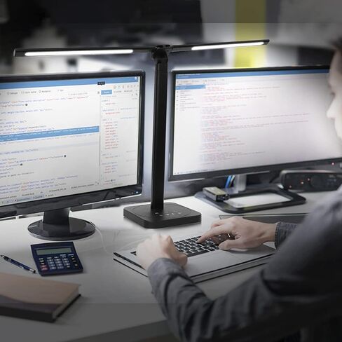 مصباح مكتب LED مزدوج الرأس، مصابيح طاولة بذراع متأرجحة مزدوجة، مصباح بيانو، درجة حرارة لون سطوع قابلة للتعديل، للمنزل/القراءة/المكاتب/غرف النوم/المهاجع in Kuwait