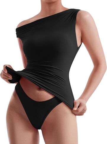 MOOSLOVER Women Off The Shoulder Tops Double Lined Fitted T Shirts Y2K Going Out Crop Tops in Kuwait