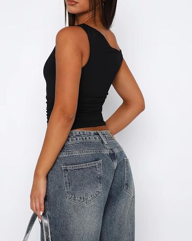 MOOSLOVER Women Off The Shoulder Tops Double Lined Fitted T Shirts Y2K Going Out Crop Tops in Kuwait