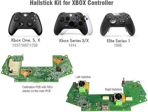 استبدال مجموعة عصا التحكم ElecGear Hall لجهاز تحكم Xbox One & Series S|X، 2x عصا التحكم في تأثير Hall + 2x معايرة PCB + أدوات إصلاح إزالة اللحام لعصي الإبهام التناظرية - HL-XB in Kuwait