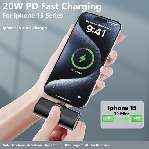 شاحن محمول صغير الحجم لهاتف iPhone 15,5000mAh 20W PD USB C للشحن السريع، شاشة LCD، حزمة بطارية صغيرة متوافقة مع iPhone 15/15 plus/15 pro/15 pro Max، Samsung S23/24 Series إلخ in Kuwait