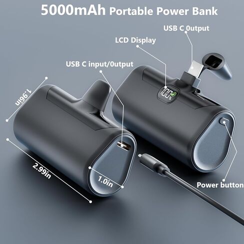 شاحن محمول صغير الحجم لهاتف iPhone 15,5000mAh 20W PD USB C للشحن السريع، شاشة LCD، حزمة بطارية صغيرة متوافقة مع iPhone 15/15 plus/15 pro/15 pro Max، Samsung S23/24 Series إلخ in Kuwait