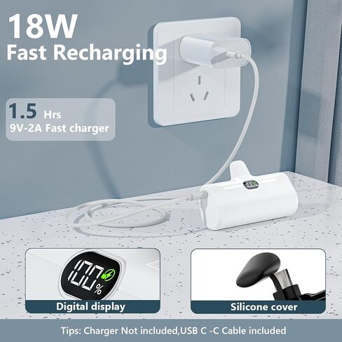 شاحن محمول صغير الحجم لهاتف iPhone 15,5000mAh 20W PD USB C للشحن السريع، شاشة LCD، حزمة بطارية صغيرة متوافقة مع iPhone 15/15 plus/15 pro/15 pro Max، Samsung S23/24 Series إلخ in Kuwait