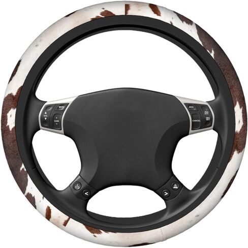 Swono Cow Skin Universal Neoprene Steering Wheel Cover Australian Cow Skin Brown 15 Inch Steering Wheel Covers, Printed Steering Wheel Elastic Protection for Women and Girls in Saudi Arabia