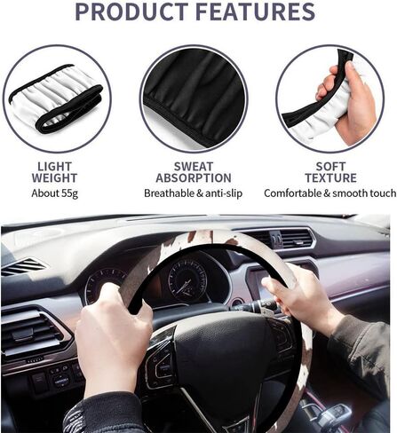 Swono Cow Skin Universal Neoprene Steering Wheel Cover Australian Cow Skin Brown 15 Inch Steering Wheel Covers, Printed Steering Wheel Elastic Protection for Women and Girls in Saudi Arabia