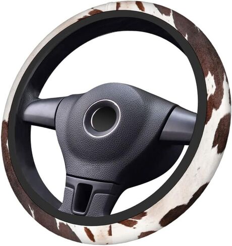 Swono Cow Skin Universal Neoprene Steering Wheel Cover Australian Cow Skin Brown 15 Inch Steering Wheel Covers, Printed Steering Wheel Elastic Protection for Women and Girls in Saudi Arabia