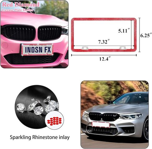 Yixin 19 قطعة من إكسسوارات السيارة اللامعة للنساء، مجموعة إكسسوارات السيارة اللامعة، أغطية عجلة القيادة اللامعة، إطار لوحة الترخيص اللامع، حامل السيارة الكريستالي اللامع، شاحن السيارة اللامع (وردي - 19 قطعة)... in Kuwait