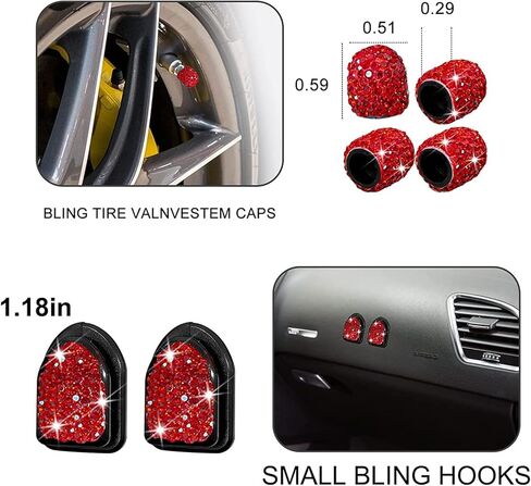 Yixin 19 قطعة من إكسسوارات السيارة اللامعة للنساء، مجموعة إكسسوارات السيارة اللامعة، أغطية عجلة القيادة اللامعة، إطار لوحة الترخيص اللامع، حامل السيارة الكريستالي اللامع، شاحن السيارة اللامع (وردي - 19 قطعة)... in Kuwait