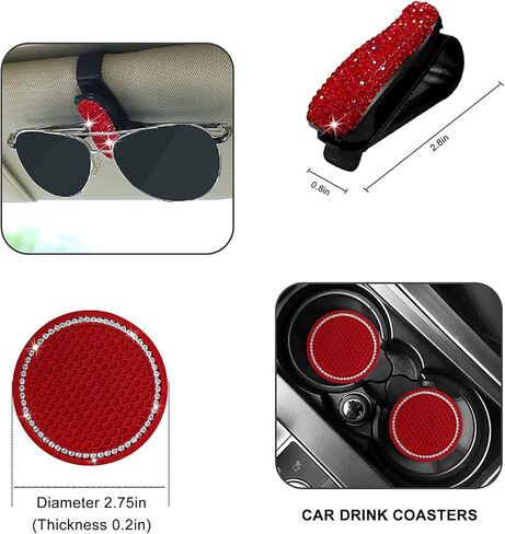 Yixin 19 قطعة من إكسسوارات السيارة اللامعة للنساء، مجموعة إكسسوارات السيارة اللامعة، أغطية عجلة القيادة اللامعة، إطار لوحة الترخيص اللامع، حامل السيارة الكريستالي اللامع، شاحن السيارة اللامع (وردي - 19 قطعة)... in Kuwait