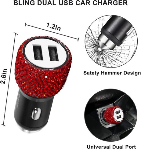 Yixin 19 قطعة من إكسسوارات السيارة اللامعة للنساء، مجموعة إكسسوارات السيارة اللامعة، أغطية عجلة القيادة اللامعة، إطار لوحة الترخيص اللامع، حامل السيارة الكريستالي اللامع، شاحن السيارة اللامع (وردي - 19 قطعة)... in Kuwait