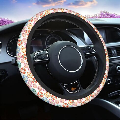 Swono Cow Skin Universal Neoprene Steering Wheel Cover Australian Cow Skin Brown 15 Inch Steering Wheel Covers, Printed Steering Wheel Elastic Protection for Women and Girls in Kuwait