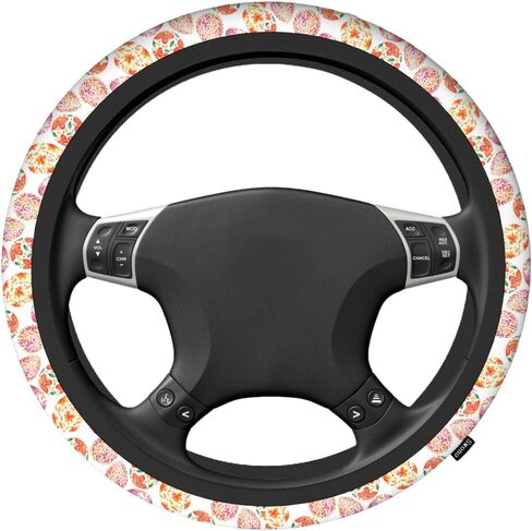 Swono Cow Skin Universal Neoprene Steering Wheel Cover Australian Cow Skin Brown 15 Inch Steering Wheel Covers, Printed Steering Wheel Elastic Protection for Women and Girls in Kuwait
