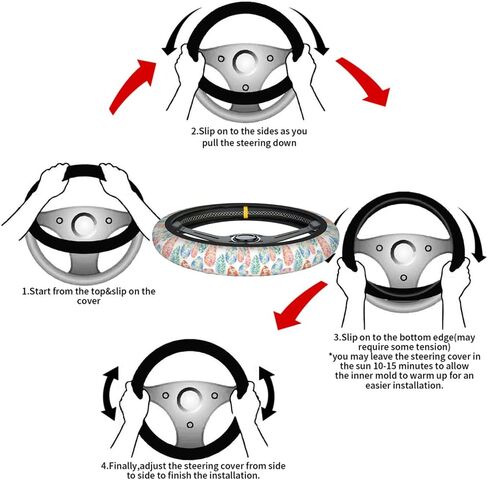 Swono Cow Skin Universal Neoprene Steering Wheel Cover Australian Cow Skin Brown 15 Inch Steering Wheel Covers, Printed Steering Wheel Elastic Protection for Women and Girls in Kuwait