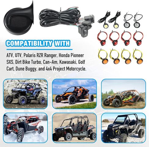 طقم قرن UTV ATV ومجموعة إشارة الانعطاف مع مفتاح هزاز لدراجة Polaris RZR Ranger Honda Pioneer SXS Dirt Bike Turbo Can-Am Kawasaki Golf Cart Dune Buggy 4x4 Project Motorcycle... in Kuwait