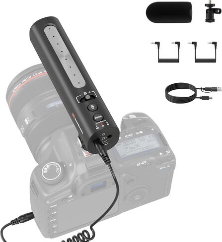 ميكروفون شوتجن للكاميرا مع حامل حذاء بارد، ميكروفون كاميرا احترافي مع 8 ميكروفونات لإلغاء الضوضاء/3 أنماط قطبية/تحكم في مستوى الصوت/بطارية 12 ساعة/شاشة صوت، ميكروفون بودكاست لكاميرات DSLR والكمبيوتر الشخصي in Kuwait