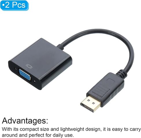 منفذ عرض MECCANIXITY (DP) إلى محول VGA صندوق كابل فيديو ABS خارجي عالي الدقة جهاز VGA أسود للتلفزيون والشاشة وجهاز العرض والوسادة، حزمة من 2 in Saudi Arabia