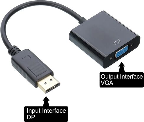 منفذ عرض MECCANIXITY (DP) إلى محول VGA صندوق كابل فيديو ABS خارجي عالي الدقة جهاز VGA أسود للتلفزيون والشاشة وجهاز العرض والوسادة، حزمة من 2 in Saudi Arabia