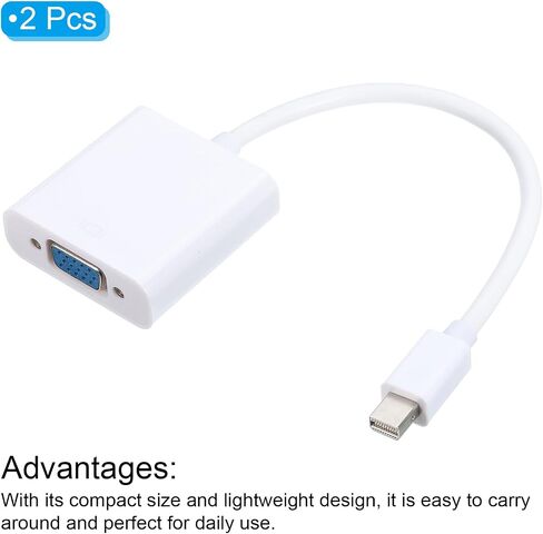 MECCANIXITY Mini DP إلى VGA Cable 7.09 بوصة صندوق كابل فيديو خارجي 1080P HD VGA لجهاز HDTV، الشاشة، جهاز العرض، شاشة LCD، حزمة بيضاء من 2 in Saudi Arabia