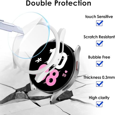 [6+6 𝙋𝙖𝙘𝙠] واقي شاشة Galaxy Watch 5 وحافظة 44 مم، طبقة غطاء وجه من الزجاج المقوى المضاد للضباب NANW + ملحقات حافظة صلبة شاملة من البولي كربونات متوافقة مع Samsung Galaxy Watch 4&5 in Kuwait