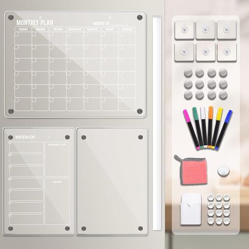 Acrylic Calendar for Fridge, Magnetic Fridge Calendar,2Pcs Clear Dry Erase Board for Refrigerator, Memo(12 * 8") Meal Planner(12 * 8"), Include All Accessories for Different Scene in Saudi Arabia