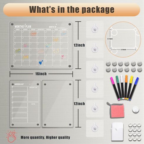 Acrylic Calendar for Fridge, Magnetic Fridge Calendar,2Pcs Clear Dry Erase Board for Refrigerator, Memo(12 * 8") Meal Planner(12 * 8"), Include All Accessories for Different Scene in Saudi Arabia