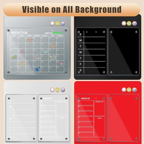Acrylic Calendar for Fridge, Magnetic Fridge Calendar,2Pcs Clear Dry Erase Board for Refrigerator, Memo(12 * 8") Meal Planner(12 * 8"), Include All Accessories for Different Scene in Saudi Arabia