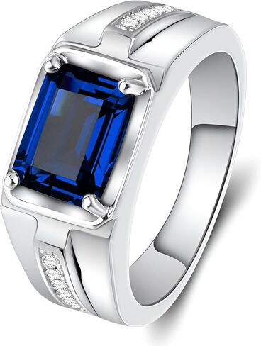 Solid Gold 10/14/18k 4ct Emerald Cut Gemstone Rings Created Ruby/Sapphire/Emerald Men's Anniversary Wedding Band Ring for Valentine's Day Gift For Him,Free Engrave in Kuwait