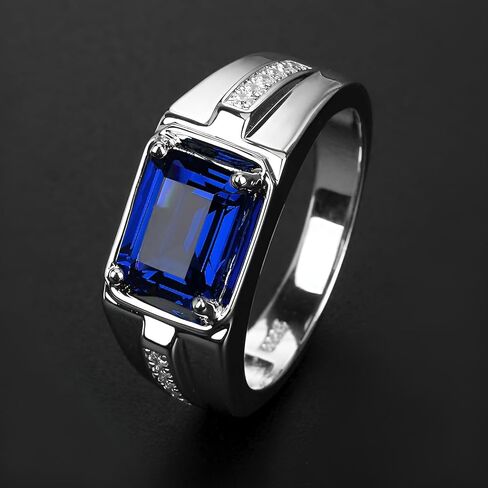 Solid Gold 10/14/18k 4ct Emerald Cut Gemstone Rings Created Ruby/Sapphire/Emerald Men's Anniversary Wedding Band Ring for Valentine's Day Gift For Him,Free Engrave in Kuwait