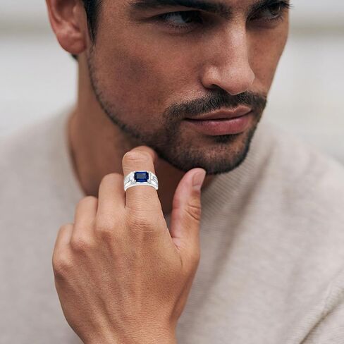 Solid Gold 10/14/18k 4ct Emerald Cut Gemstone Rings Created Ruby/Sapphire/Emerald Men's Anniversary Wedding Band Ring for Valentine's Day Gift For Him,Free Engrave in Kuwait