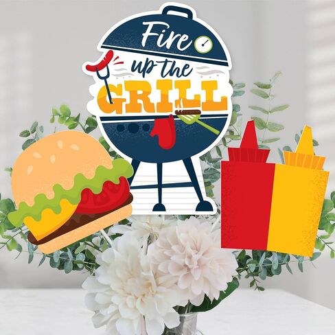 Big Dot of Happiness Fire Up the Grill - أعواد مركزية لحفلات الشواء الصيفية - أغطية الطاولة - مجموعة من 15 قطعة in Saudi Arabia