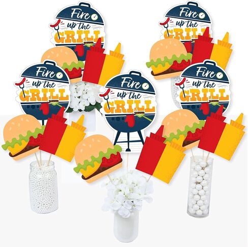 Big Dot of Happiness Fire Up the Grill - أعواد مركزية لحفلات الشواء الصيفية - أغطية الطاولة - مجموعة من 15 قطعة in Saudi Arabia