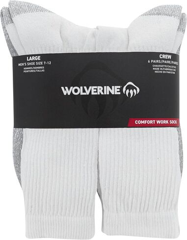 Wolverine Men's Cotton Comfort Crew Socks - 6 Pairs - Breathable Arch Support in Saudi Arabia