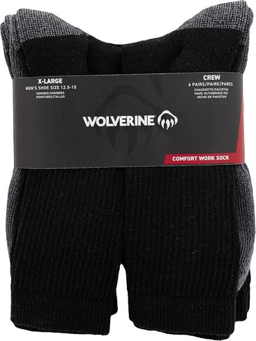 Wolverine Men's Cotton Comfort Crew Socks - 6 Pairs - Breathable Arch Support in Saudi Arabia