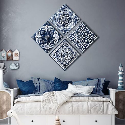 Bedroom Decor Canvas Wall Art Flower Pattern Prints Bathroom Abstract Pictures Modern Navy Framed Wall Decor Artwork for Walls Hang for Bedroom 4 Pieces Wall Decoration Size 14x14 Each Panel in Saudi Arabia