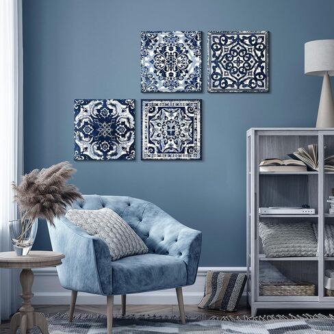 Bedroom Decor Canvas Wall Art Flower Pattern Prints Bathroom Abstract Pictures Modern Navy Framed Wall Decor Artwork for Walls Hang for Bedroom 4 Pieces Wall Decoration Size 14x14 Each Panel in Saudi Arabia