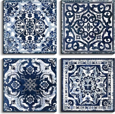 Bedroom Decor Canvas Wall Art Flower Pattern Prints Bathroom Abstract Pictures Modern Navy Framed Wall Decor Artwork for Walls Hang for Bedroom 4 Pieces Wall Decoration Size 14x14 Each Panel in Saudi Arabia