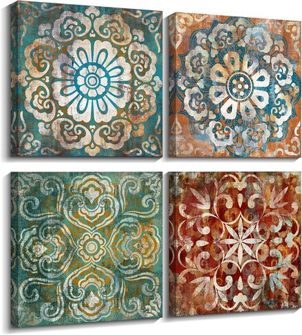 Bedroom Decor Canvas Wall Art Flower Pattern Prints Bathroom Abstract Pictures Modern Navy Framed Wall Decor Artwork for Walls Hang for Bedroom 4 Pieces Wall Decoration Size 14x14 Each Panel in Saudi Arabia
