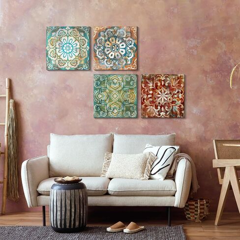 Bedroom Decor Canvas Wall Art Flower Pattern Prints Bathroom Abstract Pictures Modern Navy Framed Wall Decor Artwork for Walls Hang for Bedroom 4 Pieces Wall Decoration Size 14x14 Each Panel in Saudi Arabia