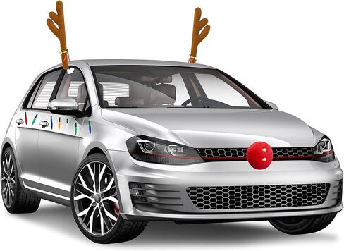Reindeer Car Set With Festive Magnets - Reindeer Car Antlers, Tail, Light-Up Nose & (10) Festive Magnets Set (Reindeer Set W/Magnets) in Saudi Arabia