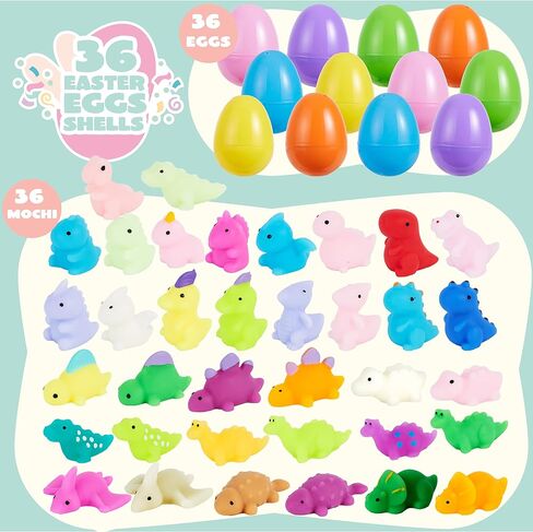 JOYIN 36 PCS Prefilled Easter Eggs with Dinosaur Mochi Squishy Toys,Kawaii Mochi Squishy Toy Stress Relief Toys Filled Plastic Easter Eggs for Easter Basket Stuffers Party Favor Egg Hunt for Kids in Saudi Arabia