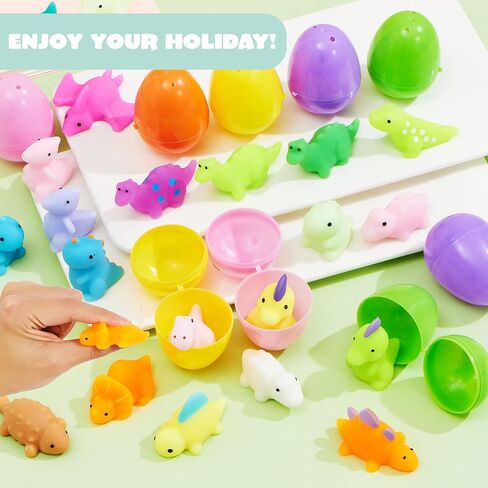 JOYIN 36 PCS Prefilled Easter Eggs with Dinosaur Mochi Squishy Toys,Kawaii Mochi Squishy Toy Stress Relief Toys Filled Plastic Easter Eggs for Easter Basket Stuffers Party Favor Egg Hunt for Kids in Saudi Arabia